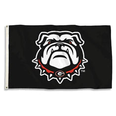 UGA 3x5 Black New Bulldog Head House Flag