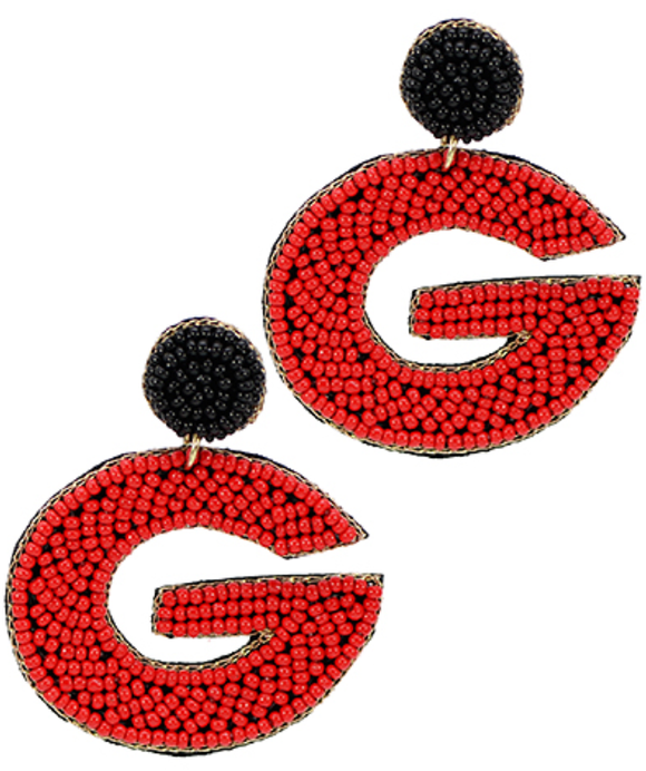 G Beaded With Pom Red Earrings