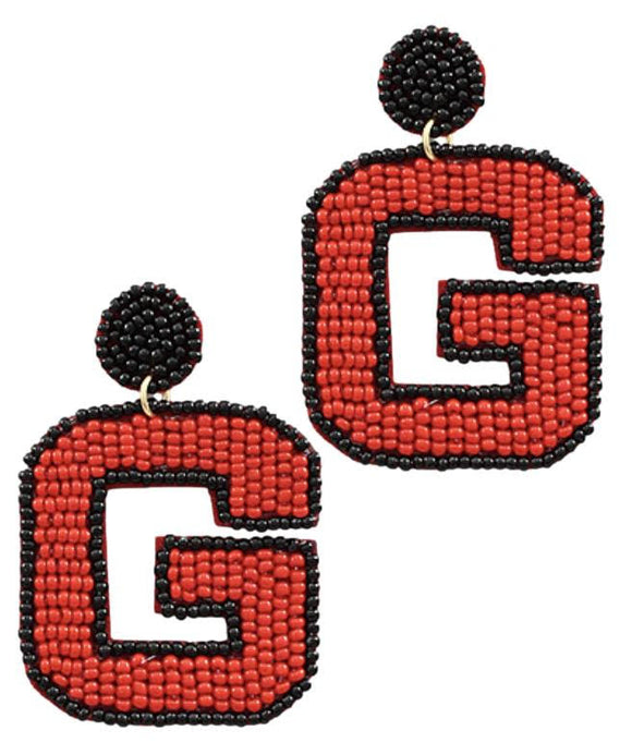 Game Day Beaded With Pom Red Earrings