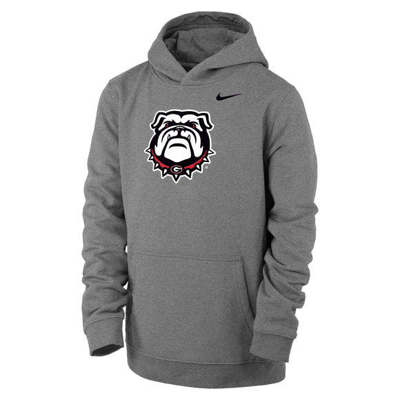 UGA Nike Youth Club Fleece Hood Grey w/ Bulldog
