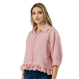Gameday Parker Striped Ruffle Top