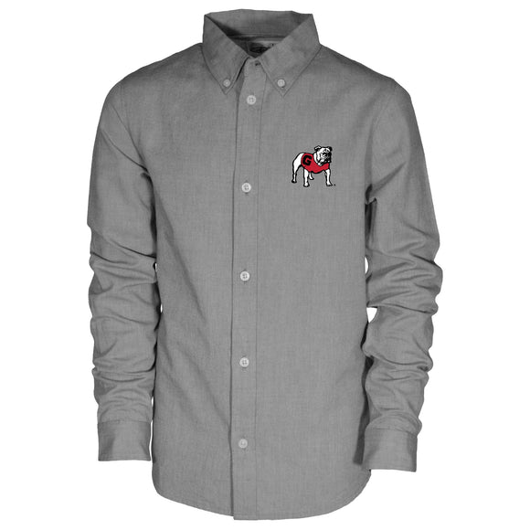 uga dress shirt Men's Antigua Gray Georgia Bulldogs Ellis Woven Tri-Blend Long Sleeve Button-Down Shirt Size: Small
