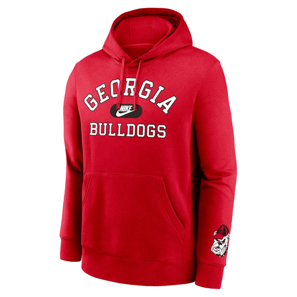 Nike Men s Georgia Bulldogs Red Club Fleece Retro Double Hit Pullover Hoodie