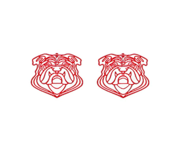 Bulldog Filigree Stud Earrings Red