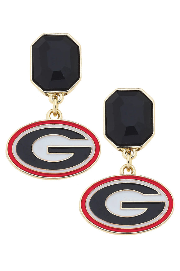 Georgia Black Rhinestone Logo Earrings