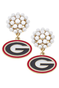 Georgia Bulldogs Pearl Cluster Enamel Drop Earrings