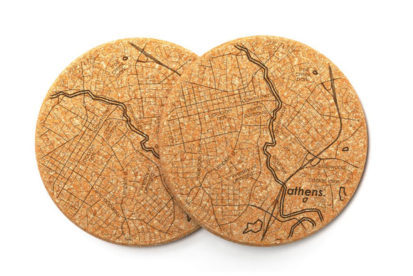 Athens, Georgia Maps Cork Coaster Pair