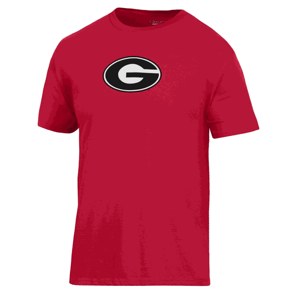 University of Georgia Champion Ringspun Oval G Tee in Red. 100% cotton ringspun premium jersey.